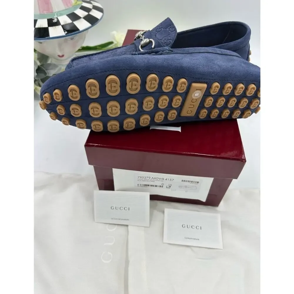Men's Gucci GG embossed suede driver loafers size 10 fits 10.5 US made in Italy